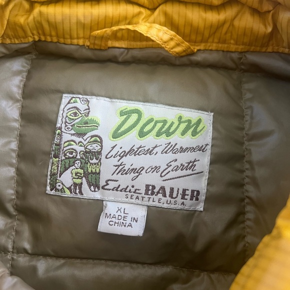 Eddie Bauer women’s button Down light Down parka Yellow Puffer Jacket size XL - Picture 2 of 10
